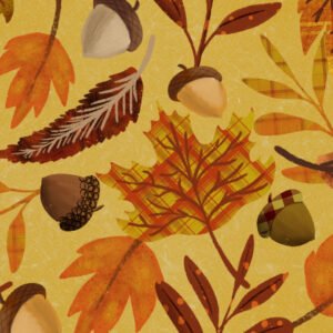 Autumn Fall Plaid Leaves Acorns surface pattern